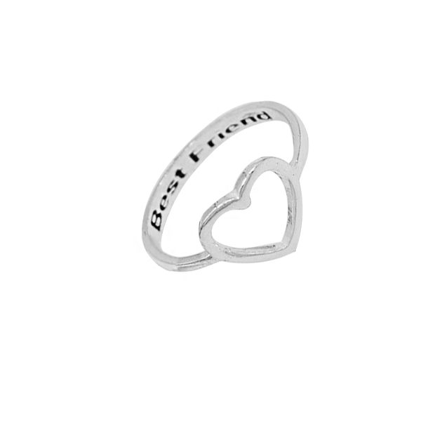 ANEL CORAÇÃO VAZADO ESCRITO BEST FRIEND PRATA 925 - My Prata Joias