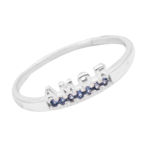 ANEL AMOR ZIRCÔNIA AZUL CLARO PRATA 925 - My Prata Joias