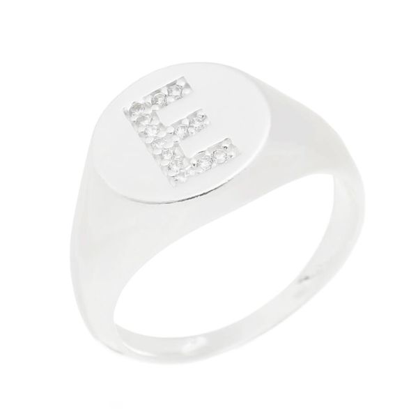 ANEL LETRA E CRAVEJADO PRATA 925 - My Prata Joias