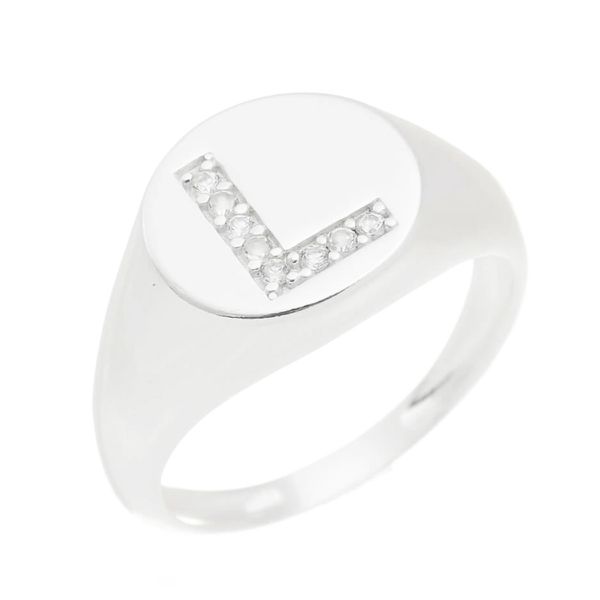 ANEL LETRA L CRAVEJADO PRATA 925 - My Prata Joias