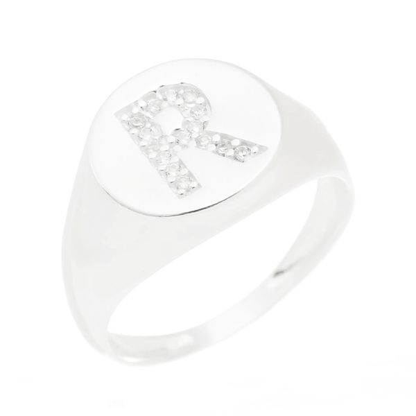 ANEL LETRA R CRAVEJADO ZIRCÔNIA CRISTAL PRATA 925 - My Prata Joias