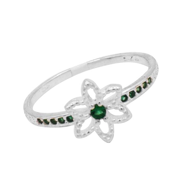 ANEL FLOR ZIRCÔNIA VERDE PRATA 925 - My Prata Joias
