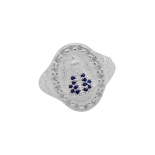 ANEL NOSSA SENHORA MANTO ZIRCÔNIA AZUL E CRISTAL P... - My Prata Joias