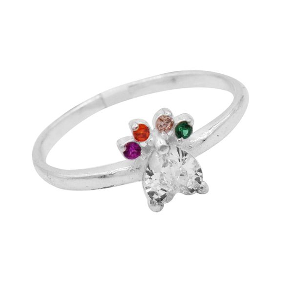 ANEL PATA DE CACHORRO CRAVEJADA CRISTAL E COLOR PR... - My Prata Joias