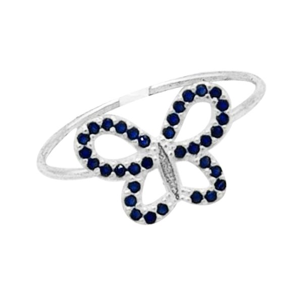 ANEL BORBOLETA ZIRCÔNIA AZUL ESCURO PRATA 925 - My Prata Joias