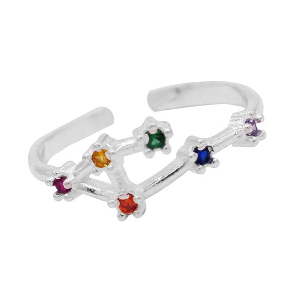 ANEL SIGNO LIBRA ZIRCÔNIA COLORIDO PRATA 925 - My Prata Joias