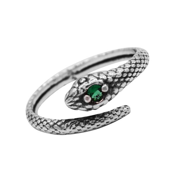 ANEL REGULÁVEL COBRA ZIRCÔNIA ESMERALDA PRATA 925 - My Prata Joias