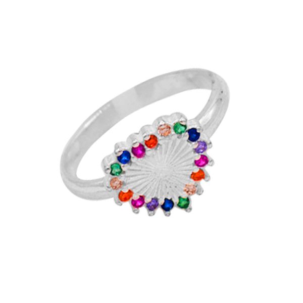 ANEL CORAÇÃO ZIRCÔNIA COLOR PRATA 925 - My Prata Joias