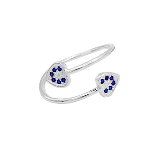 ANEL REGULÁVEL DOIS CORAÇÕES ZIRCÔNIA AZUL PRATA 9... - My Prata Joias