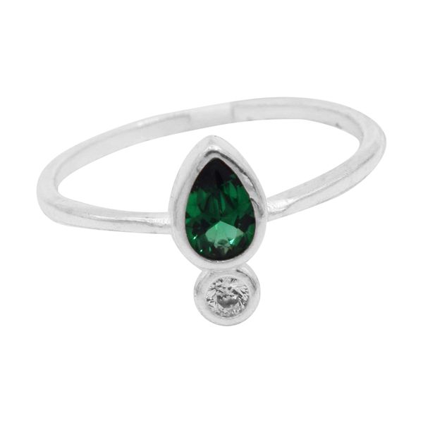 ANEL GOTA ZIRCÔNIA ESMERALDA E CRISTAL PRATA 925 - My Prata Joias