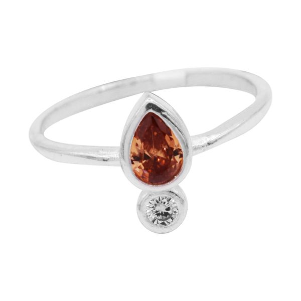 ANEL GOTA ZIRCÔNIA LARANJA E CRISTAL PRATA 925 - My Prata Joias