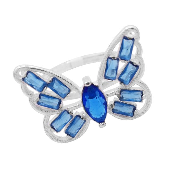 ANEL BORBOLETA ZIRCÔNIA AZUL PRATA 925 - My Prata Joias