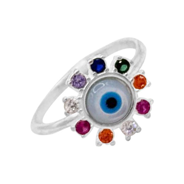 ANEL OLHO GREGO ZIRCÔNIA COLORIDA PRATA 925 - My Prata Joias