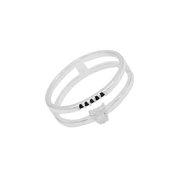 ANEL CORAÇÃO ONIX E ZIRCÔNIA CRISTAL PRATA 925 - My Prata Joias