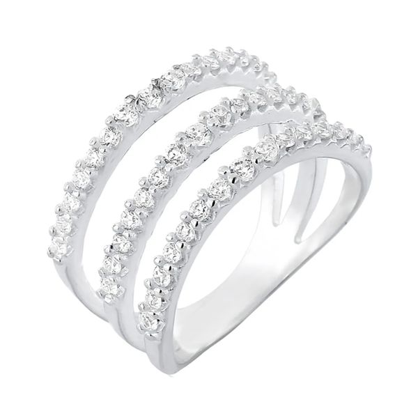 ANEL 3 FIOS CRAVEJADO ZIRCÔNIA CRISTAL PRATA 925 - My Prata Joias