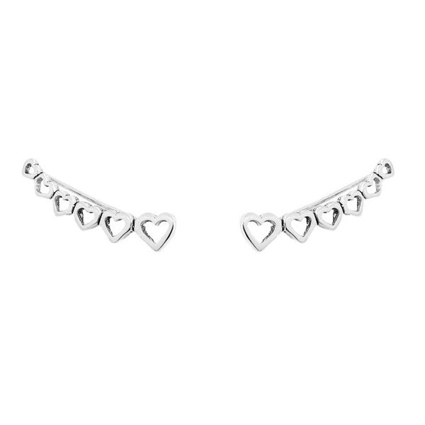 BRINCO EAR CUFF CORAÇÕES PRATA 925 - My Prata Joias