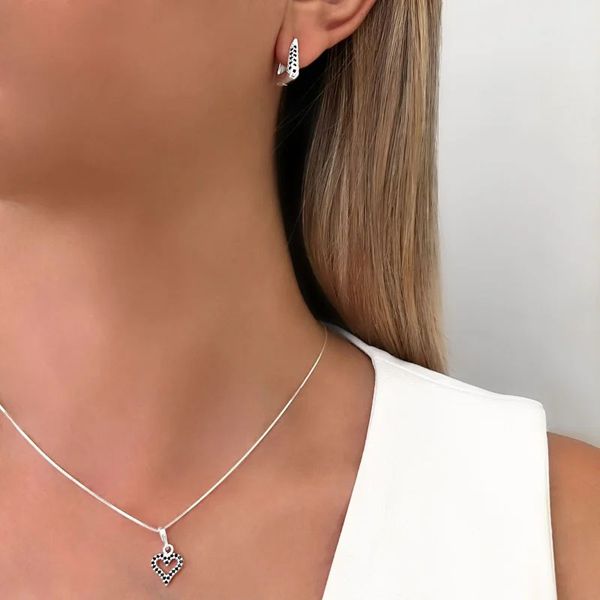 CONJUNTO GARGANTILHA E BRINCO ZIRCÔNIA PRETA PRATA... - My Prata Joias