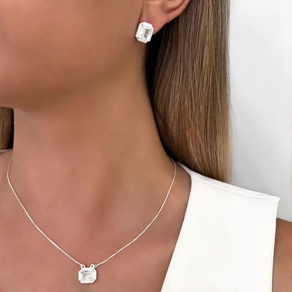 CONJUNTO GARGANTILHA E BRINCO QUADRADO ZIRCÔNIA CR... - My Prata Joias
