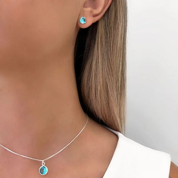 CONJUNTO GARGANTILHA E BRINCO ZIRCÔNIA AZUL CLARO ... - My Prata Joias