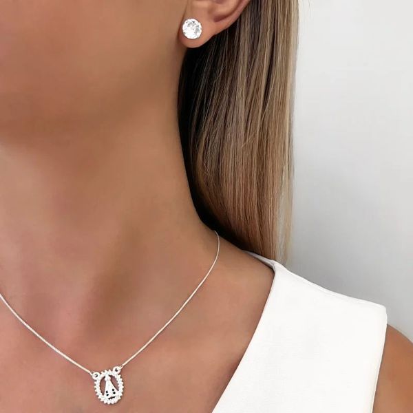 CONJUNTO BRINCO PONTO DE LUZ ZICÔNIA GARGANTILHA N... - My Prata Joias