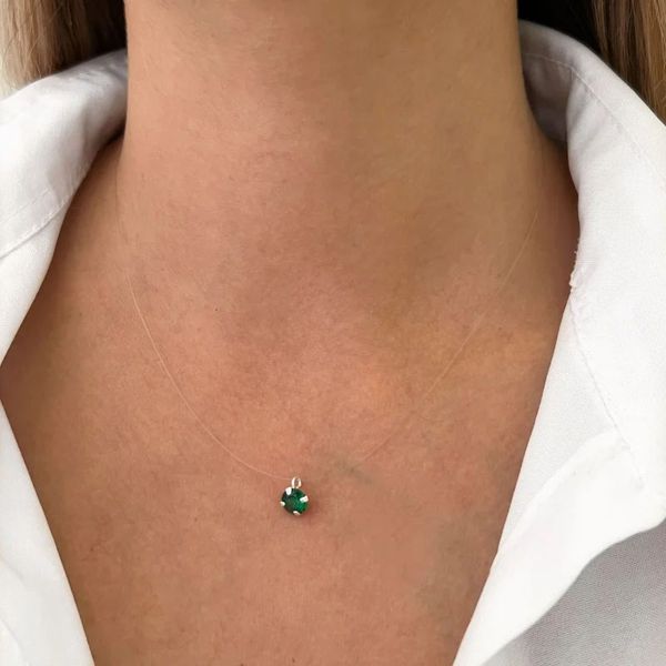 GARGANTILHA FIO NYLON PONTO DE LUZ ZIRCÔNIA VERDE ... - My Prata Joias