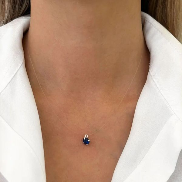 GARGANTILHA FIO NYLON PONTO DE LUZ ZIRCÔNIA AZUL E... - My Prata Joias