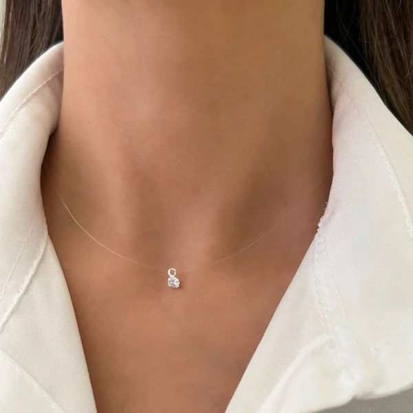 GARGANTILHA NYLON PONTO DE LUZ ZIRCÔNIA CRISTAL PR... - My Prata Joias