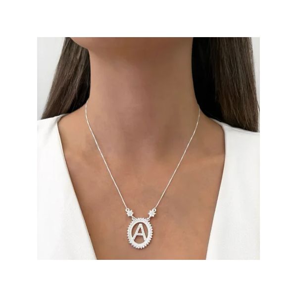 GARGANTILHA LETRA A CRAVEJADO ZIRCÔNIA CRISTAL PRA... - My Prata Joias