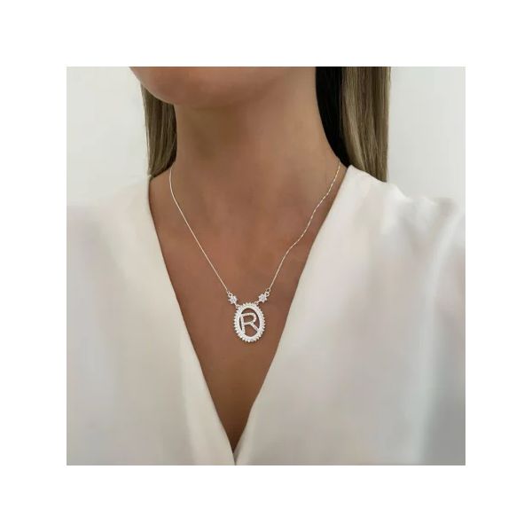 GARGATILHA CRAVEJADA LETRA R ZIRCÔNIA CRISTAL PRAT... - My Prata Joias