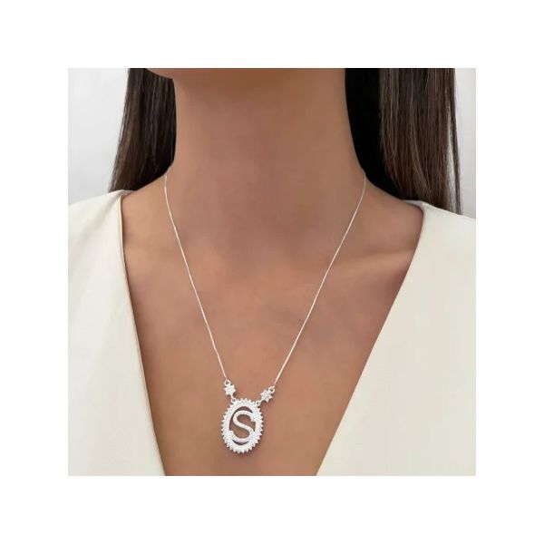 GARGANTILHA LETRA S CRAVEJADO ZIRCÔNIA CRISTAL PRA... - My Prata Joias