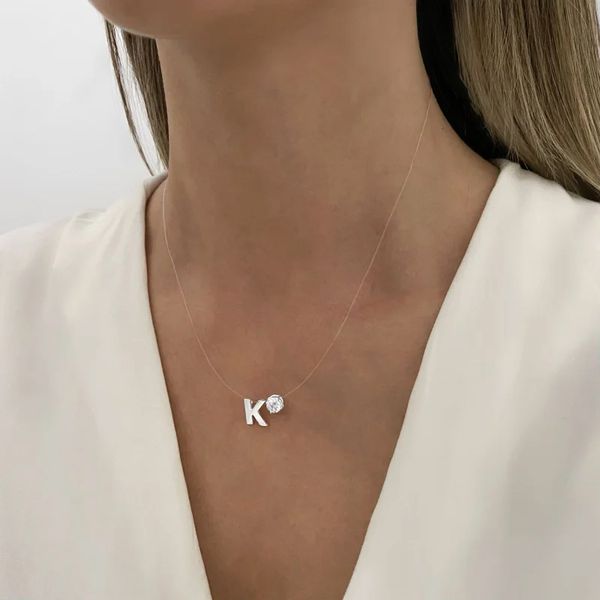 GARGANTILHA FIO NYLON LETRA K PONTO DE LUZ ZIRCÔNI... - My Prata Joias