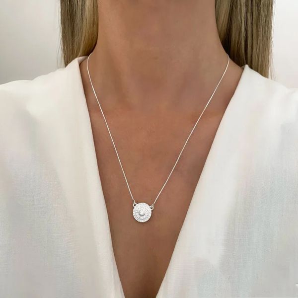 GARGANTILHA MEDALHA CRAVEJADA ZIRCÔNIA CRISTAL PRA... - My Prata Joias