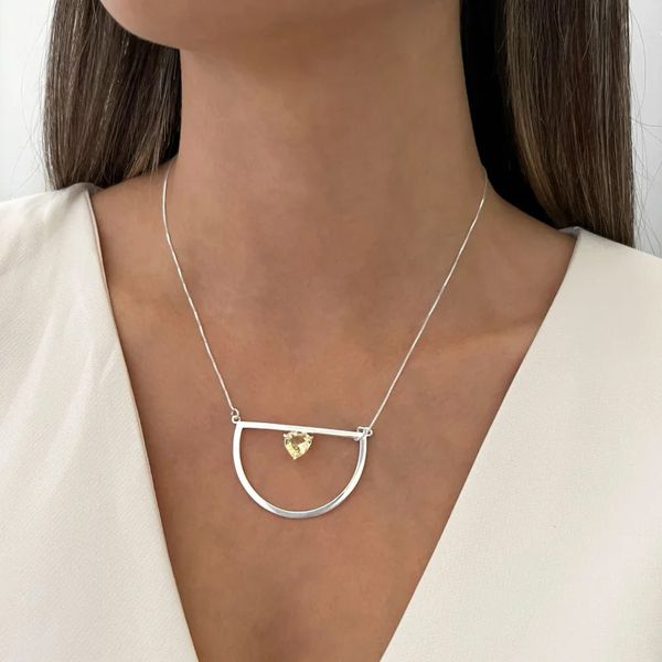 GARGANTILHA CORAÇÃO ZIRCÔNIA AMARELO PRATA 925 - My Prata Joias