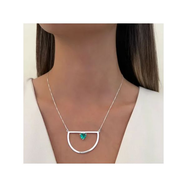 GARGANTILHA CORAÇÃO ZIRCÔNIA VERDE PRATA 925 - My Prata Joias