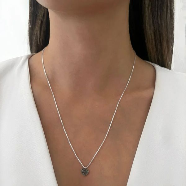 GARGANTILHA PINGENTE CORAÇÃO MARCASSITA PRATA 925 - My Prata Joias