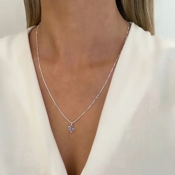 GARGANTILHA CACTO ZIRCÔNIA AZUL ESCURO VENEZIANA G... - My Prata Joias