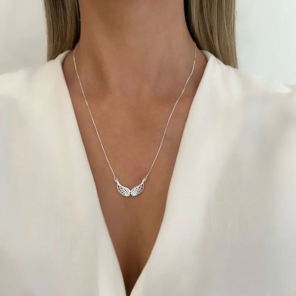 GARGANTILHA ASA ZIRCÔNIA VERDE PRATA 925 - My Prata Joias