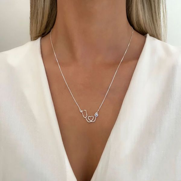 GARGANTILHA ESTETOSCÓPIO ZIRCÔNIA AZUL ESCURO PRAT... - My Prata Joias