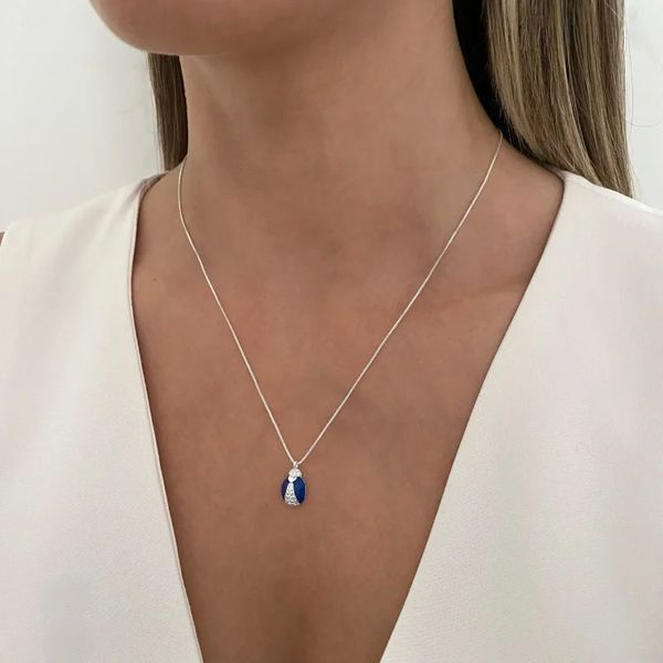 GARGANTILHA NOSSA SENHORA AZUL ZIRCÔNIA CRISTAL PR... - My Prata Joias