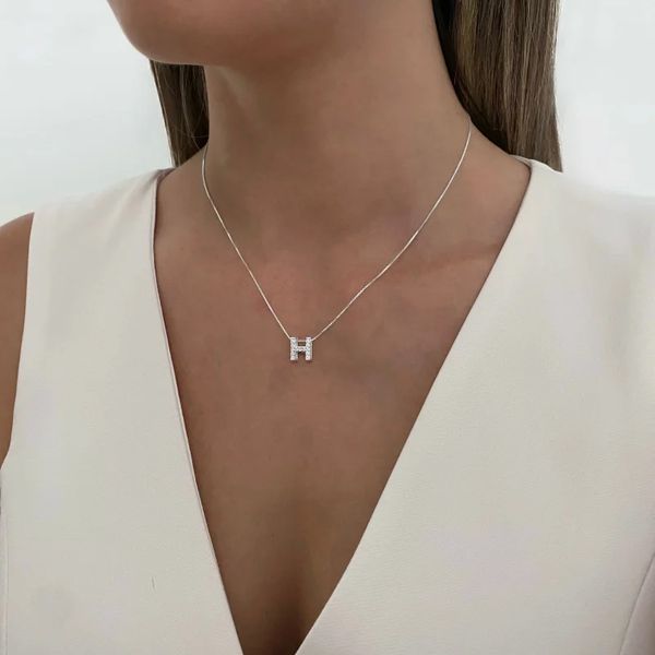 GARGANTILHA VENEZIANA COM LETRA H CRAVEJADA ZIRCÔN... - My Prata Joias