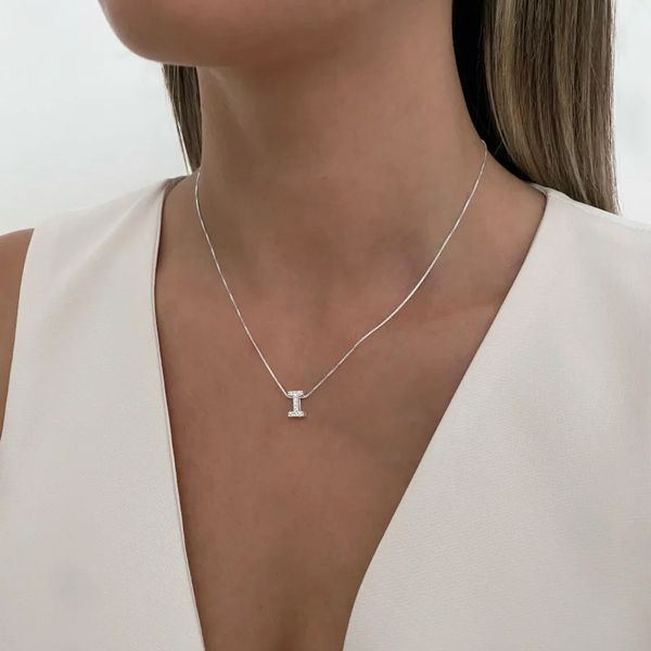 GARGANTILHA VENEZIANA COM LETRA I CRAVEJADA ZIRCÔN... - My Prata Joias