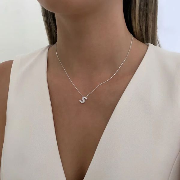 GARGANTILHA VENEZIANA COM LETRA S CRAVEJADA ZIRCÔN... - My Prata Joias