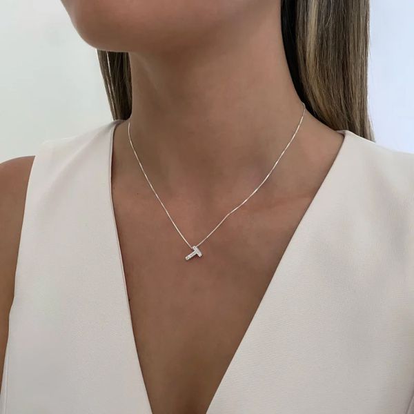 GARGANTILHA VENEZIANA COM LETRA T CRAVEJADA ZIRCÔN... - My Prata Joias