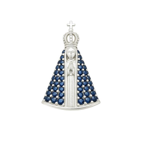 PINGENTE NOSSA SENHORA MANTO ZIRCÔNIA AZUL PRATA 9... - My Prata Joias