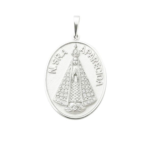 PINGENTE OVAL NOSSA SENHORA APARECIDA ZIRCÔNIA CRI... - My Prata Joias