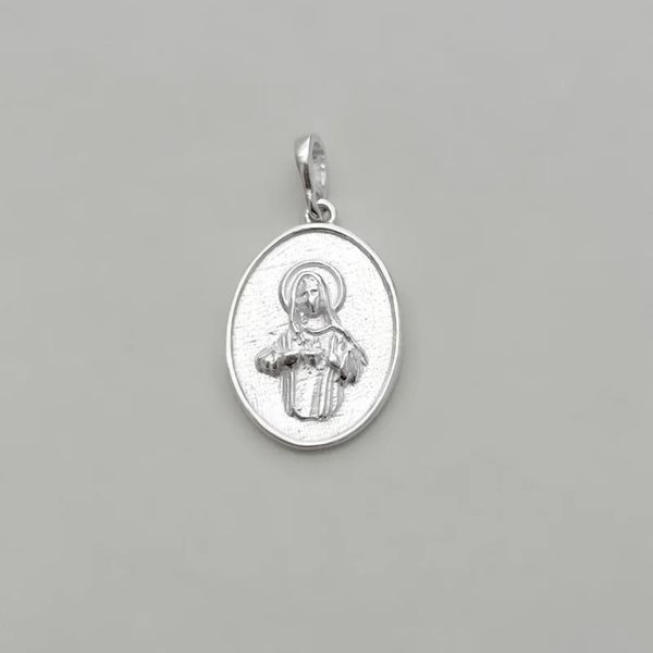 PINGENTE OVAL CORAÇÃO DE MARIA PRATA 925 - My Prata Joias