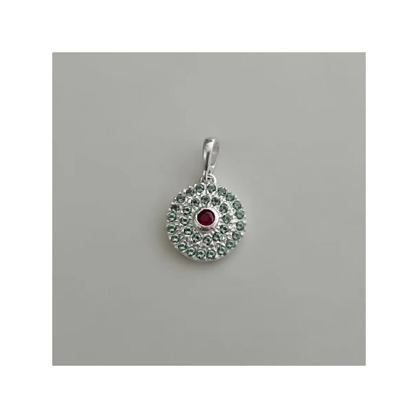 PINGENTE REDONDO ZIRCÔNIA ROSA E VERDE ÁGUA PRATA ... - My Prata Joias