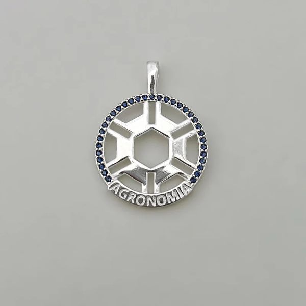 PINGENTE AGRONOMIA ZIRCÔNIA AZUL ESCURO PRATA 925 - My Prata Joias