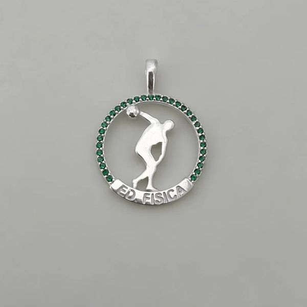 PINGENTE EDUCAÇÃO FÍSICA ZIRCÔNIA VERDE PRATA 925... - My Prata Joias