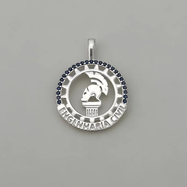 PINGENTE ENGENHARIA CIVIL ZIRCÔNIA AZUL ESCURO PRA... - My Prata Joias